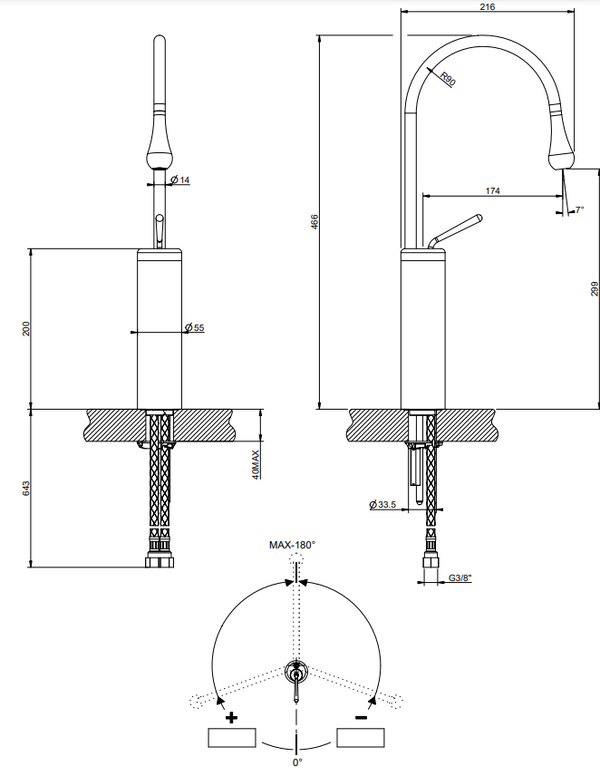 Gessi Goccia Miscelatore lavabo alto bocca corta senza scarico cromo 33809