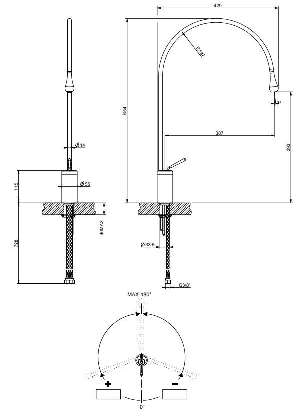 Gessi Goccia Miscelatore lavabo medio bocca lunga senza scarico cromo 33808