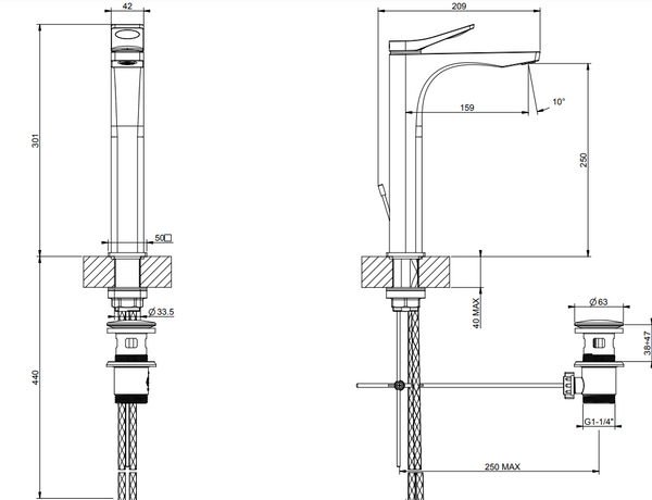 Gessi Rilievo Miscelatore lavabo alto con scarico cromo 59009