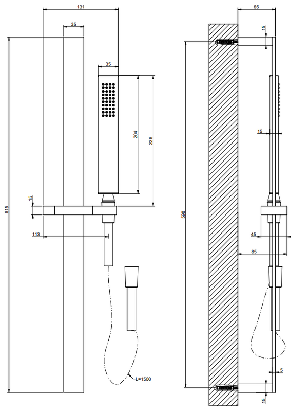 Asta saliscendi con doccetta anticalcare e flessibile cromo Rettangolo 20145 Gessi