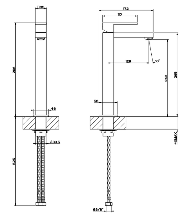 Gessi Rettangolo Miscelatore lavabo alto senza scarico cromo 11922