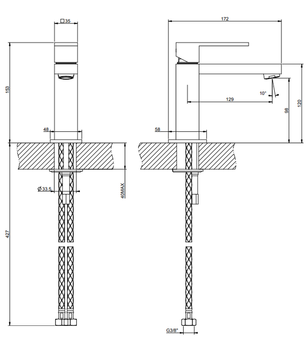 Gessi Rettangolo Miscelatore lavabo senza scarico cromo 20002