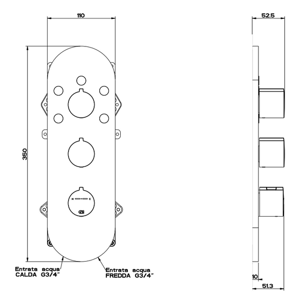 Parte esterna miscelatore termostatico alta portata a parete senza parte incasso cromo 43072 gessi