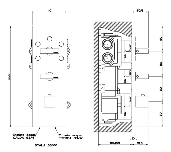 Gessi inverso Parte esterna miscelatore doccia alta portata senza parte incasso cromo 43032