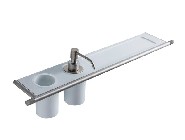 Treemme 22mm mensola portaoggetti con dispenser sapone liquido e portaspazzolini bianco inox satinato
