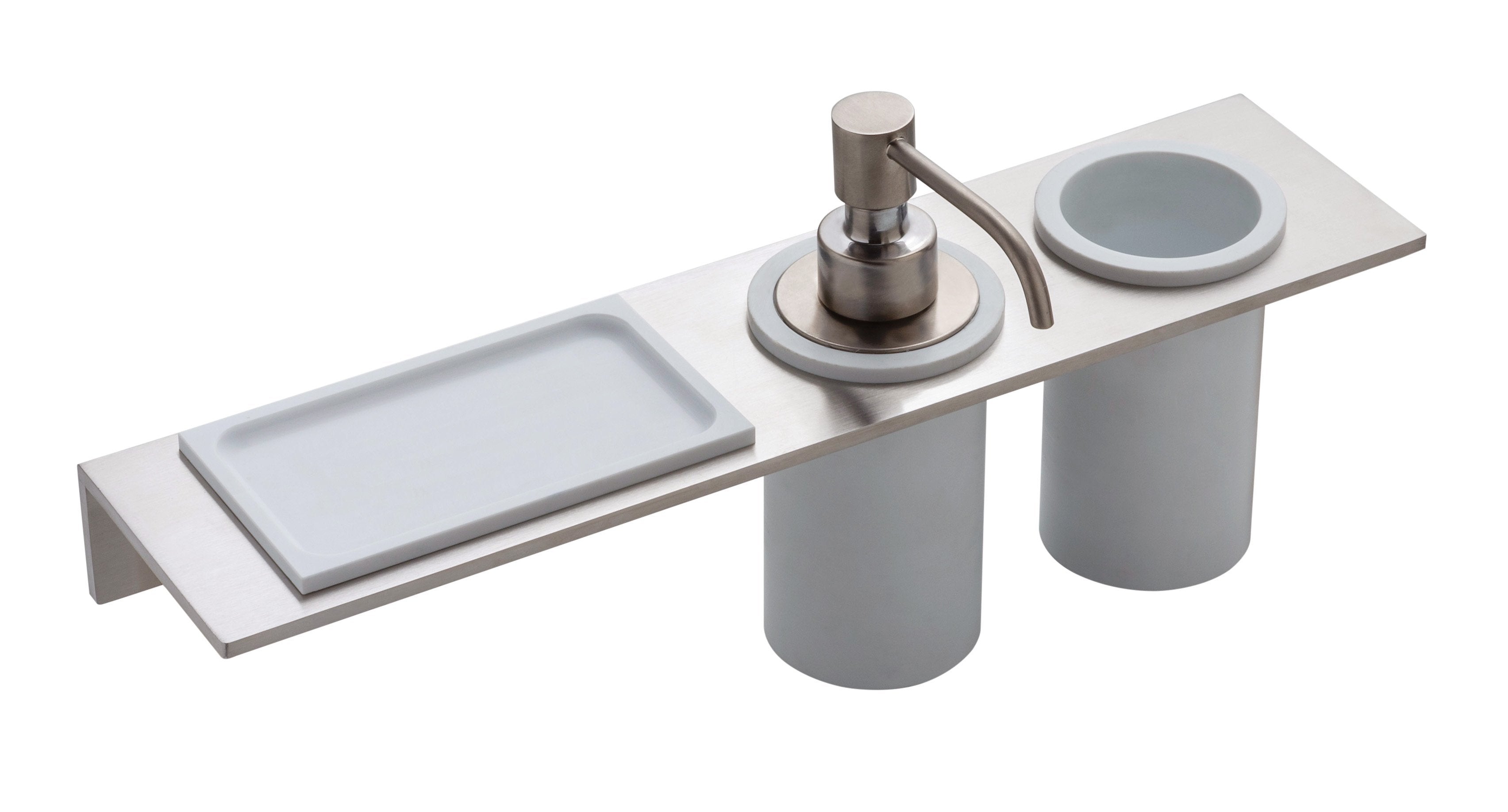 Treemme 5mm IT9073ISZZZZ mensola portaoggetti 36 cm con dispenser sapone e portaspazzolini bianco inox satinato