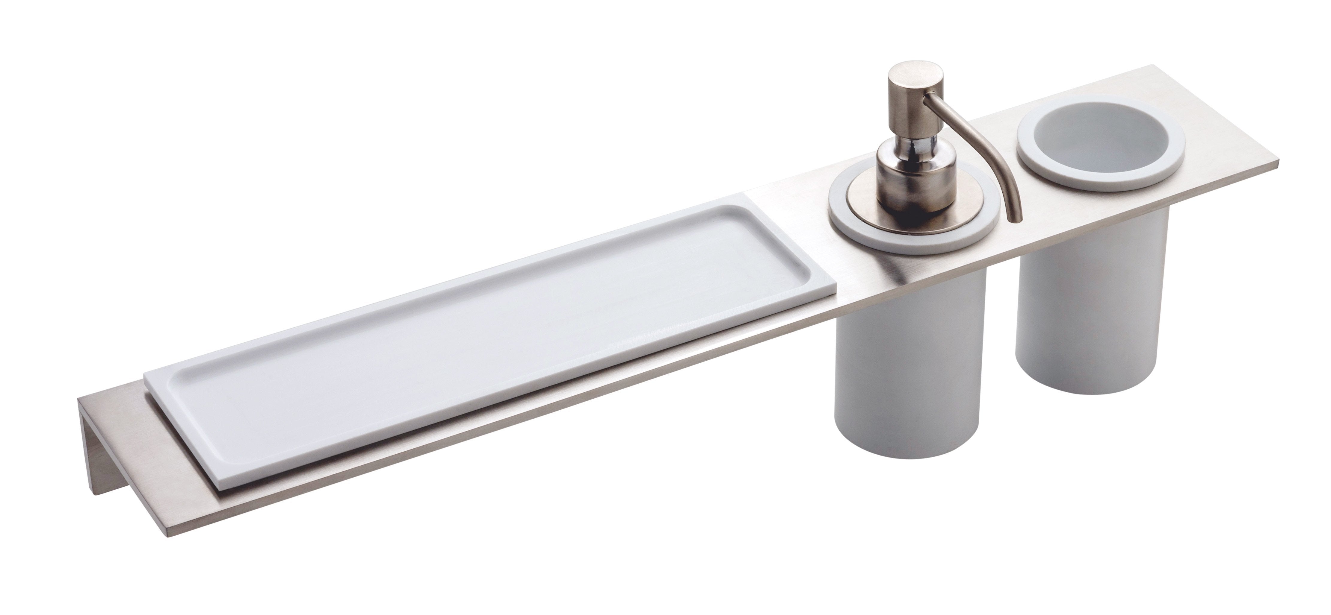 Treemme 5mm IT9074ISZZZZ mensola portaoggetti 49cm con dispenser sapone e portaspazzolini bianco inox satinato