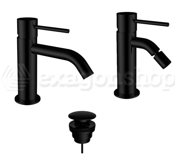 Teorema Jabil 25 Coppia Miscelatori Lavabo E Bidet scarico Click Clack Nero Opaco