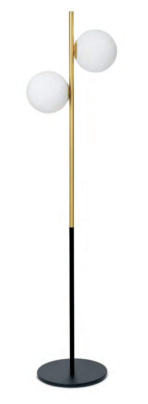 Lampada da pavimento in vetro bianco montatura nera e ottone spazzolato Jugen Miloox