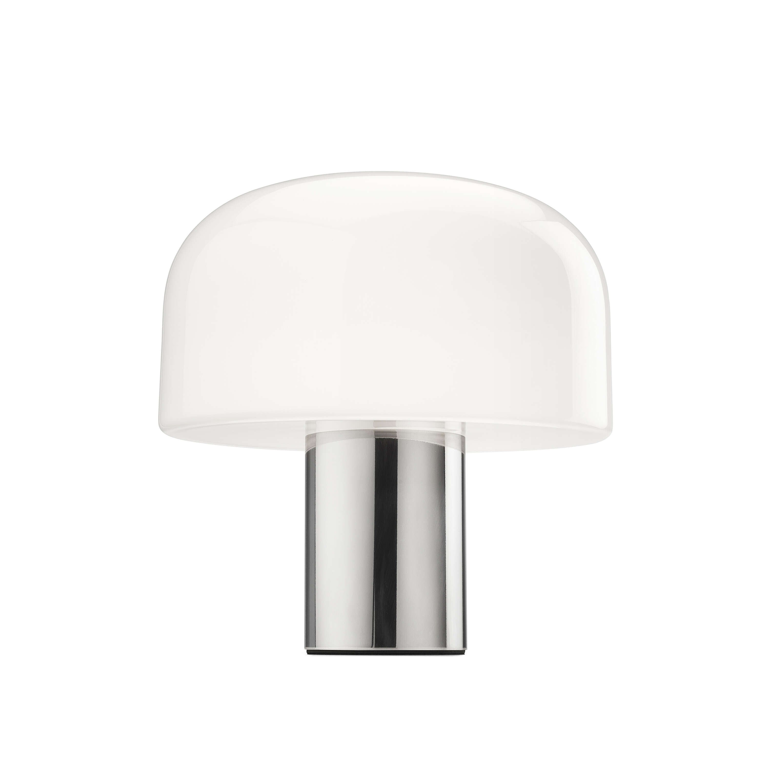 Lampada da tavolo 33 cm in vetro opalino triplex bianco con base Bright aluminium Bellhop Glass T F1074009 Flos