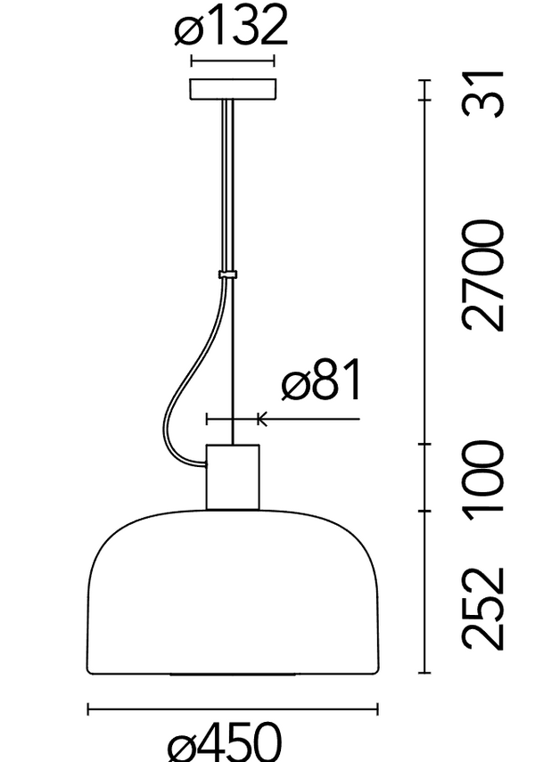 Flos Bellhop Glass S2 Lampada 45 cm sospesa antiabbagliamento F1081009