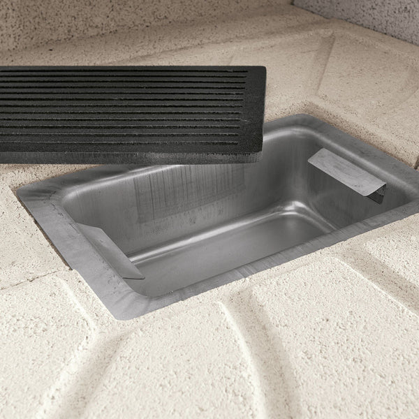 Palazzetti Lanzarote 3 barbecue grezzo con braciere laterale portalegna e piano in Marmotech finitura granito grigio