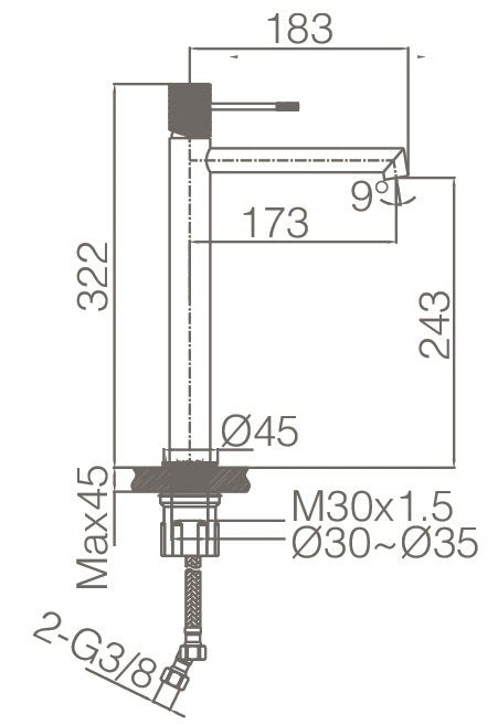 Rubinetto miscelatore alto per lavabo monocomando senza scarico in ottone cromo Melin