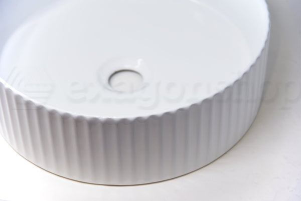 Lavabo 36x11 tondo da appoggio in porcellana bianco lucido