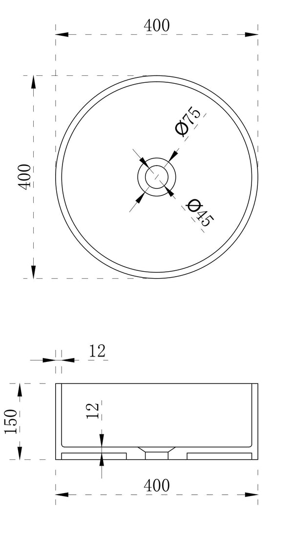 Lavabo 40 cm da appoggio Torino solid surface bianco opaco