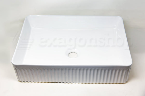Lavabo 50X36 rettangolare da appoggio H 12 cm in porcellana bianco lucido