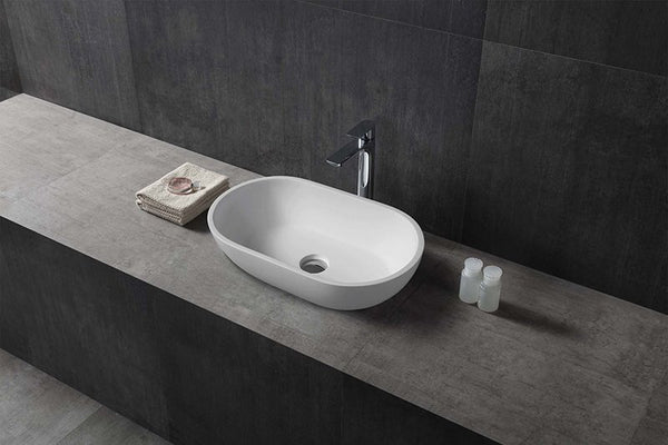 Lavabo 56x32 da appoggio Sondrio solid surface bianco opaco