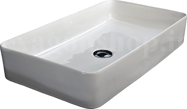 Lavabo 60,5x35,5 da appoggio in ceramica per top mobile bagno Bianco lucido