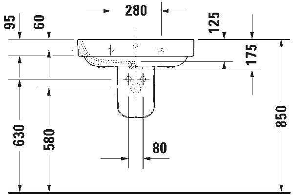 Lavabo Monoforo 65x49 per colonna Con Troppopieno e copriforo cromo Bianco Happy D2 2316650000 Duravit