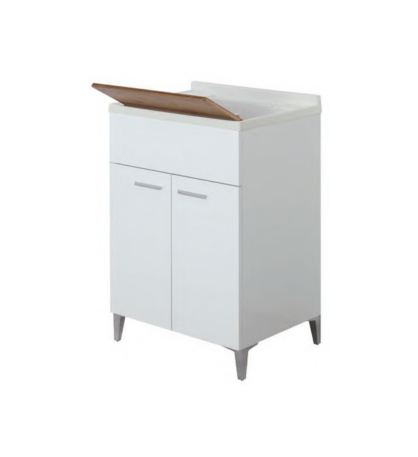 Lavatoio 60x50 con vasca in resina bianco lucido e tavoletta Stella