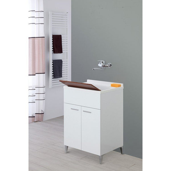 Lavatoio 60x50 con vasca in resina bianco lucido e tavoletta Stella