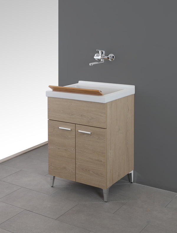 Lavatoio 60x50 rovere con vasca in resina e tavoletta Stella