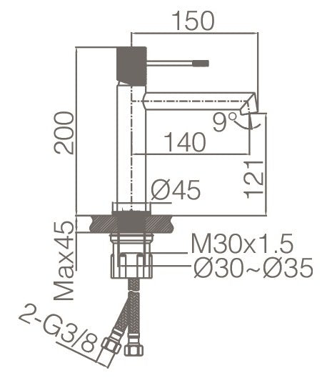 Rubinetto miscelatore lavabo monocomando senza scarico in ottone nero opaco Melin