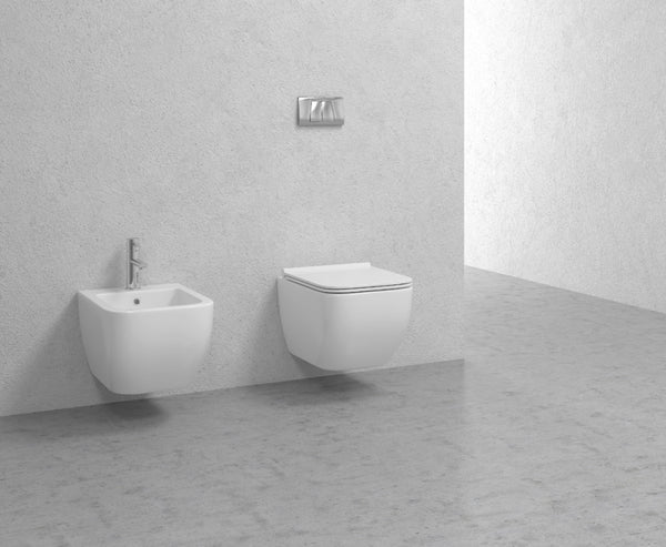 Coppia sanitari sospesi vaso e bidet con Sedile a Chiusura Rallentata Bianco Legend