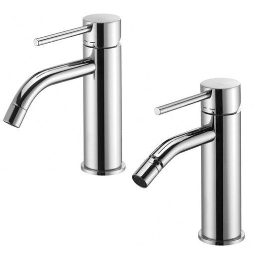 Set miscelatori lavabo e bidet cromo Light Paffoni, vista frontale su sfondo bianco
