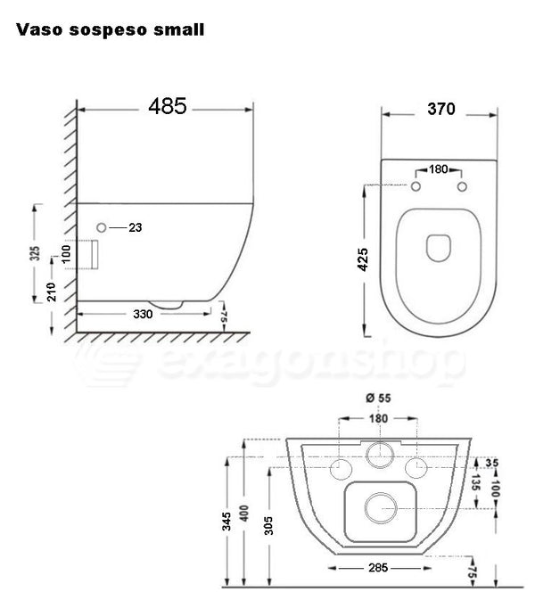 Sanitari sospesi salva spazio rimless ceramica bianco Linea Zeta small