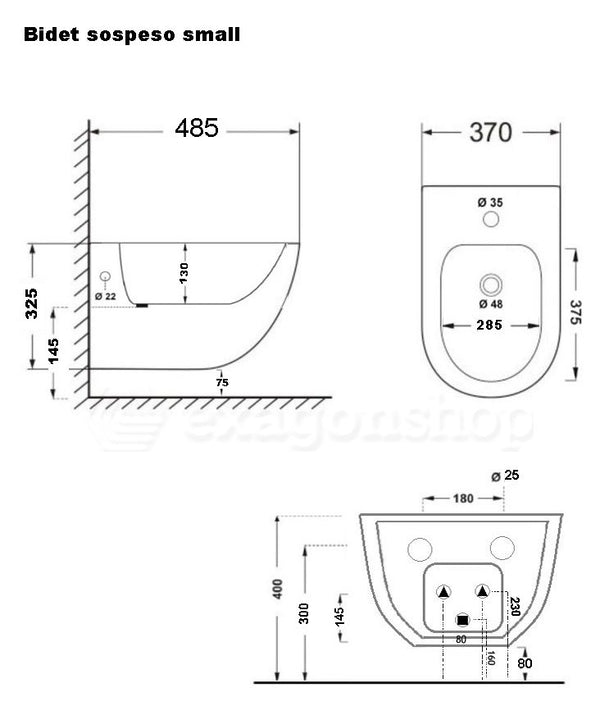 Sanitari sospesi salva spazio rimless ceramica bianco Linea Zeta small