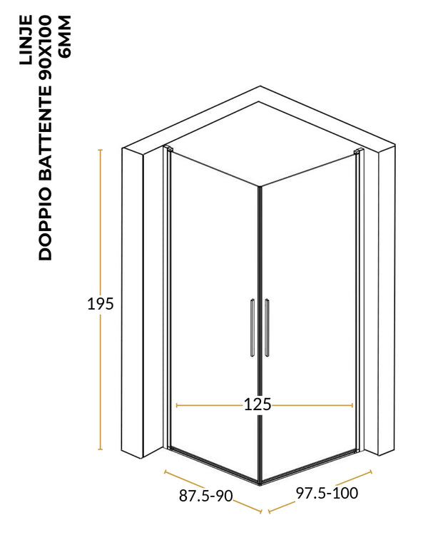 Box doccia 90x100 doppio battente vetro temperato 6 mm 195 H cromo Linje