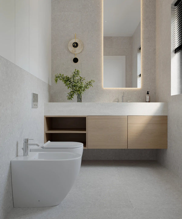 Sanitari filomuro ceramica vaso e bidet con sedile chiusura rallentata Linea Zeta