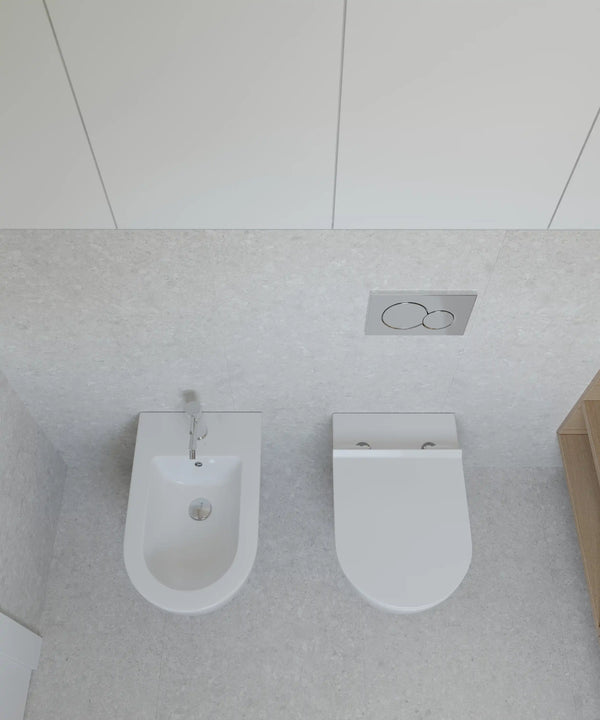 Sanitari filomuro ceramica vaso e bidet con sedile chiusura rallentata Linea Zeta