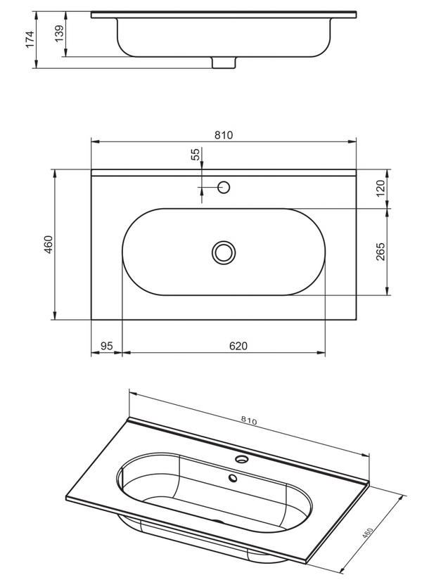 Mobile bagno grigio scuro 80x45 Mango con lavabo in ceramica lucida