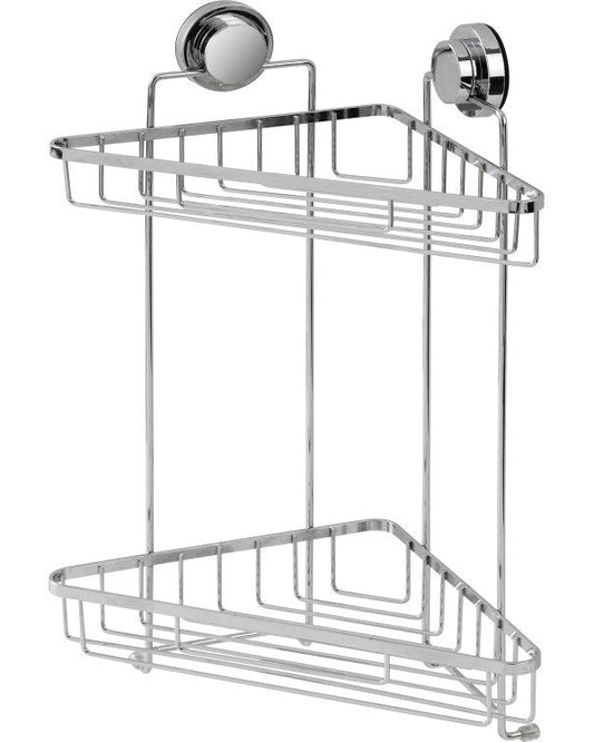 Mensola angolare vasca doccia 2 ripiani in acciaio cromato in bagno completo, vista d'insieme dell'ambiente - Exagonshop