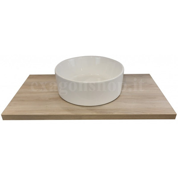 Mensola 90x50 con lavabo tondo 41 cm da appoggio in nobilitato Olmo