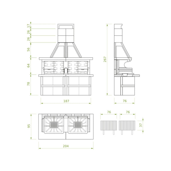 Palazzetti Miami 3 barbecue da giardino a legna grezzo con doppia area grill e piano in Marmotech finitura granito rosso