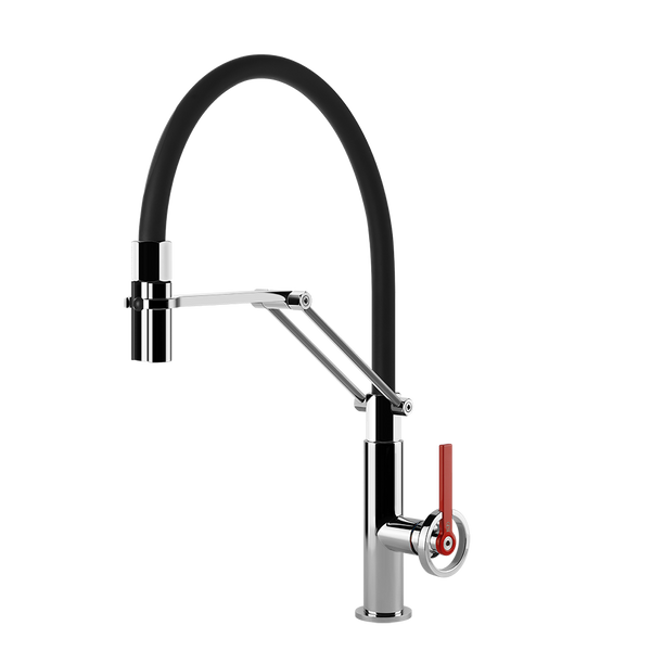 Miscelatore lavello monocomando semi professionale con canna girevole e doccetta doppio getto nero cromo officine v 60205 gessi