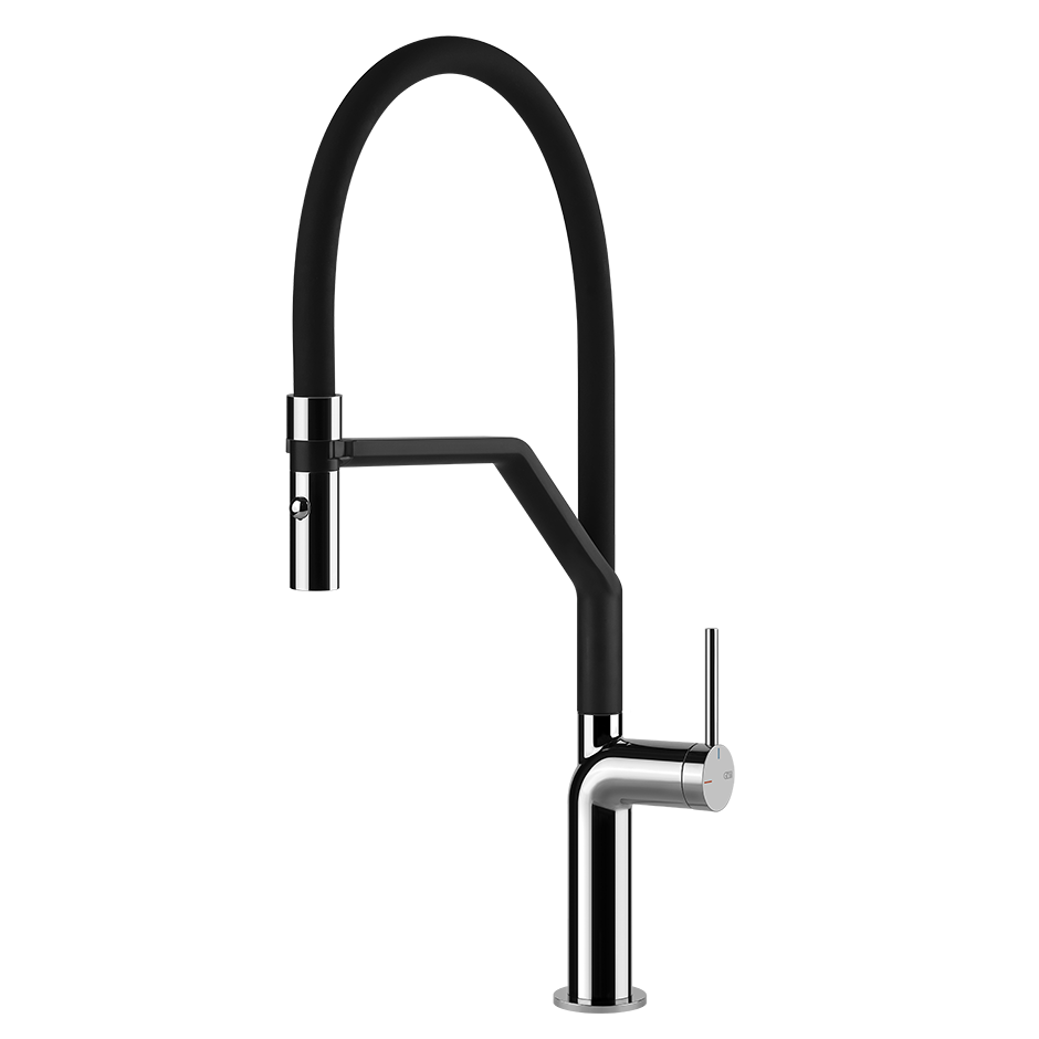 Miscelatore lavello monocomando semi professionale con canna girevole e doccetta doppio getto nero cromo Stelo 60315 Gessi