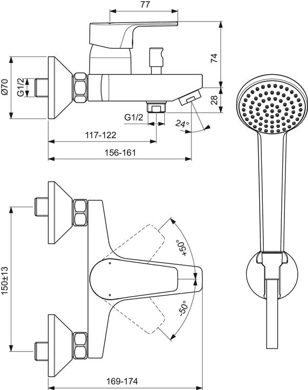 Ideal Standard Cerafine Miscelatore monocomando esterno con supporto doccetta e flessibile 150 cm Cromo BC693AA