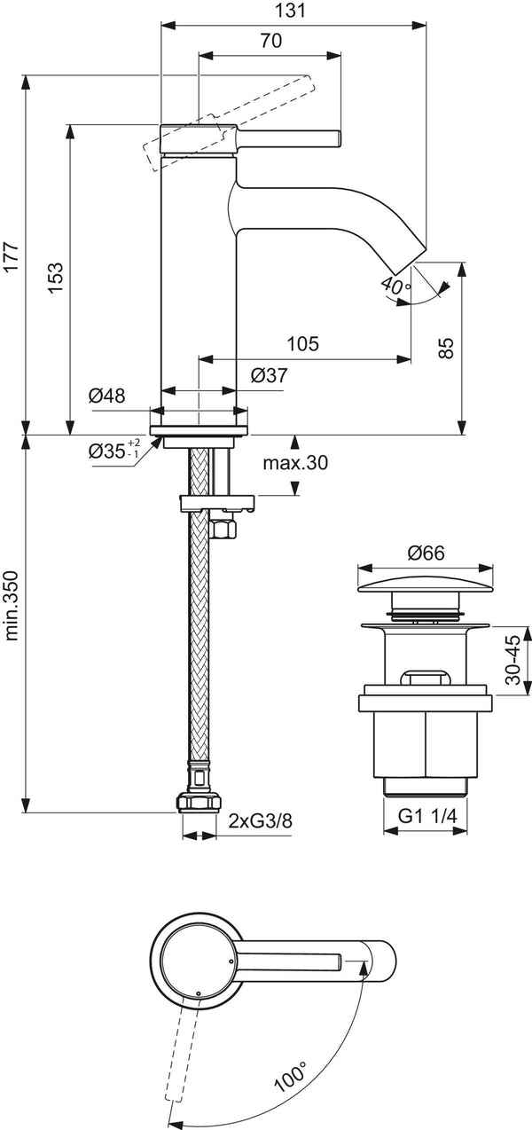 Ideal Standard Ceraline Nuovo Miscelatore Lavabo Alto Cromo Piletta Click Clack BD759AA