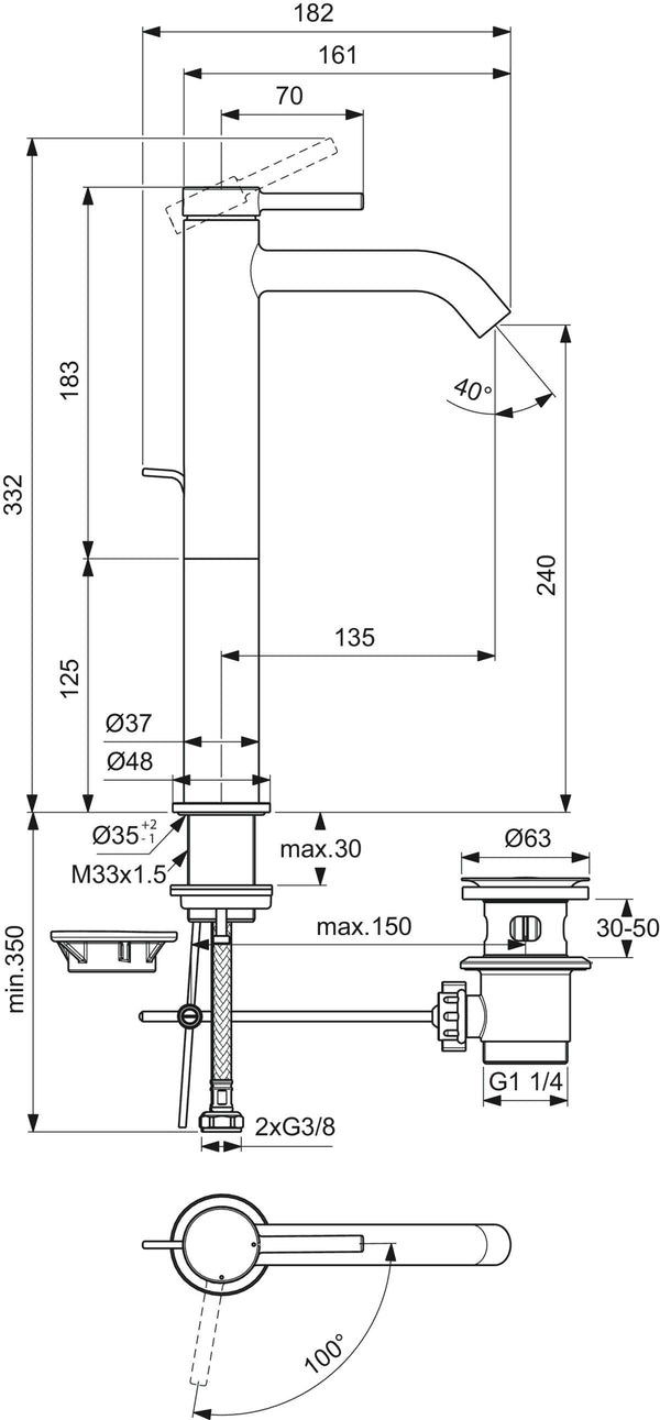 Ideal Standard Ceraline Miscelatore Monocomando Lavabo Alto Cromo BD763AA