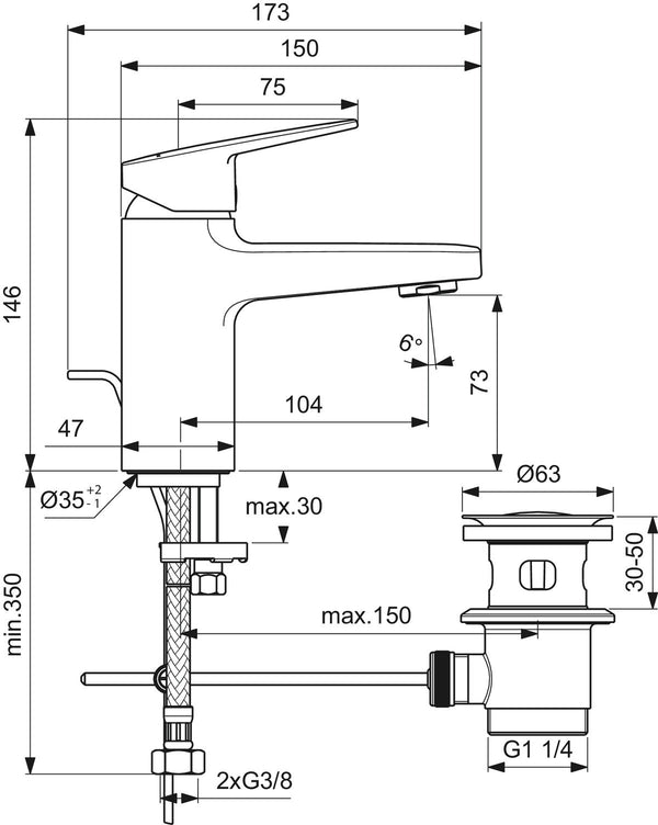 Ideal Standard Ceraplan Miscelatore Lavabo con Scarico Cromo BD214AA