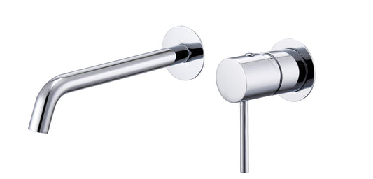 Miscelatore lavabo incasso a muro cromo Memo Cromo Lucido visto dall'alto con scarico e interno visibili - Exagonshop
