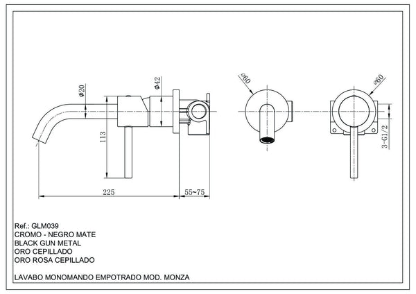 Miscelatore monocomando lavabo incasso a muro cromo Monza