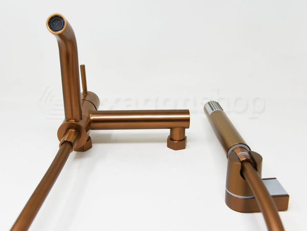 Gruppo vasca monocomando con doccetta supporto e flessibile 180 cm in ottone oro rosa spazzolato Memo