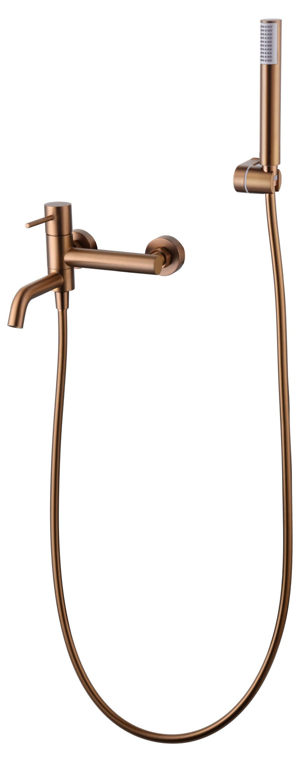 Gruppo vasca monocomando con doccetta supporto e flessibile 180 cm in ottone oro rosa spazzolato Memo