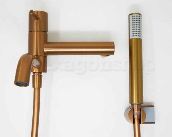 Gruppo vasca monocomando con doccetta supporto e flessibile 180 cm in ottone oro rosa spazzolato Memo