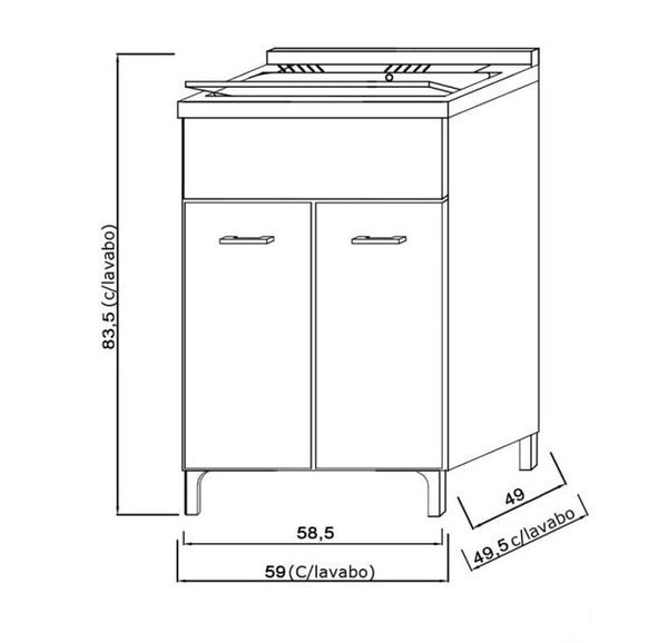 Lavatoio 60x50 rovere con vasca in resina e tavoletta Stella